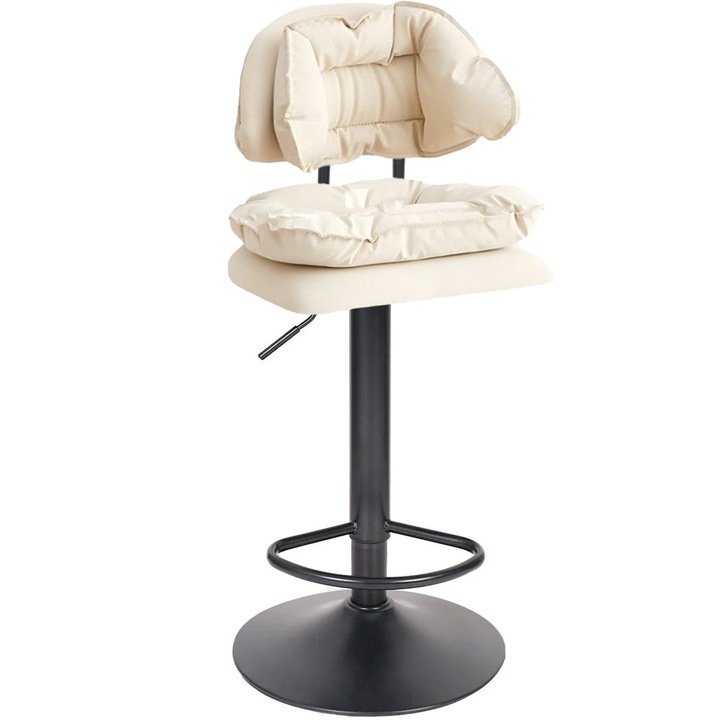 Bárszék, Quasar & Co.® CLEO, forgatható, 360°-os forgórendszerrel, magasságban állítható, lábtartóval, műbőr/fém/szivacs kárpitozással, alkalmas konyhába, bézs