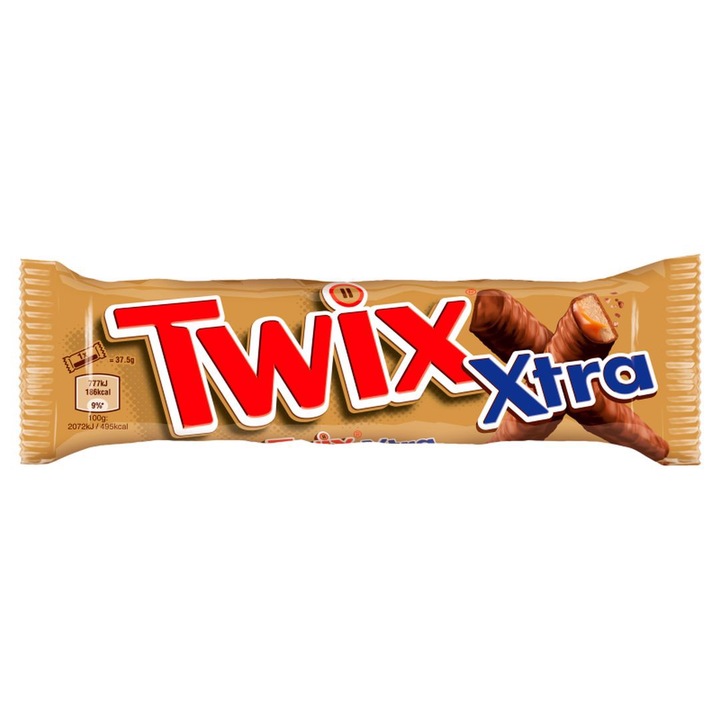 Set 2 batoane Twix Xtra, cu fursecuri si caramel acoperit cu ciocolata, 75 g