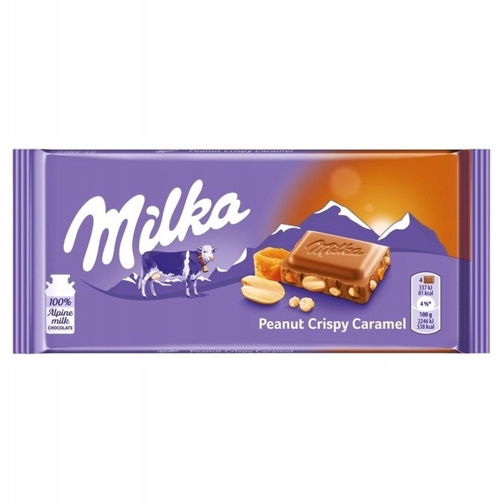 Ciocolată cu Lapte Milka, Crocantă cu Arahide și Caramel, 90g