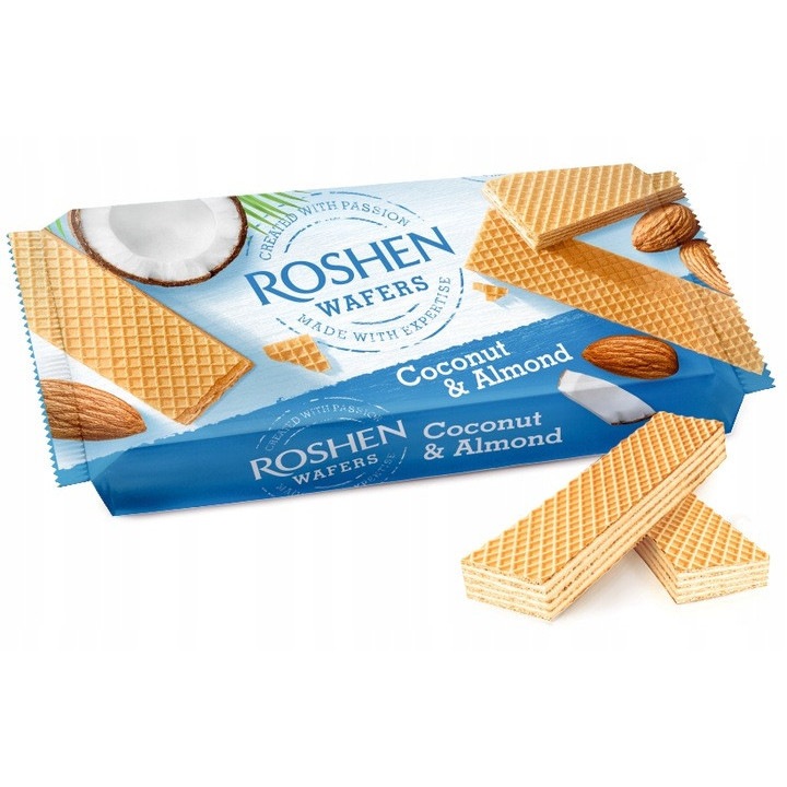 Napolitane Roshen cu umplutura de cocos si migdale 216 g