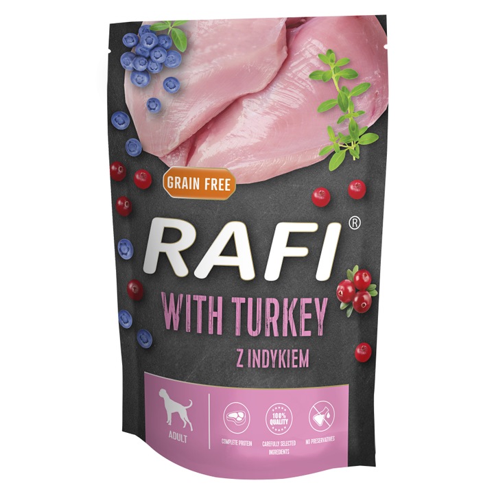 Nedves kutyatáp pulykával, 500g, 65% hús, áfonyával és vörös áfonyával