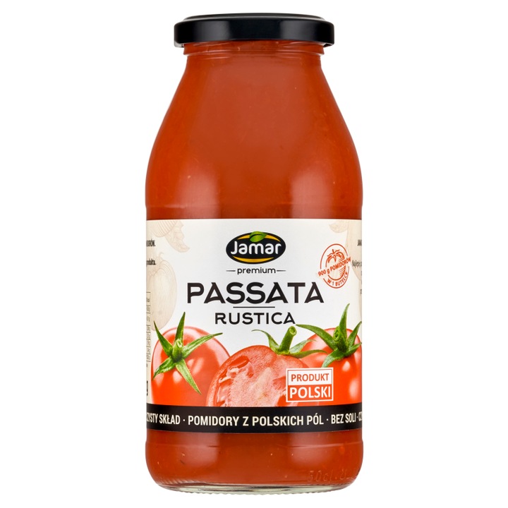 Sos de rosii Passata Rustica Jamar 500g, cu bucati de rosii, 180g rosii la 100g produs