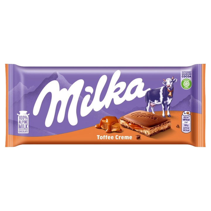 Ciocolata cu lapte Milka, cu umplutura de caramel, 100 g