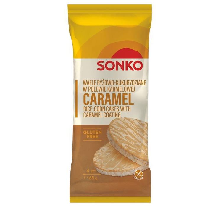 Napolitane Sonko din orez si porumb cu topping de caramel 65 g