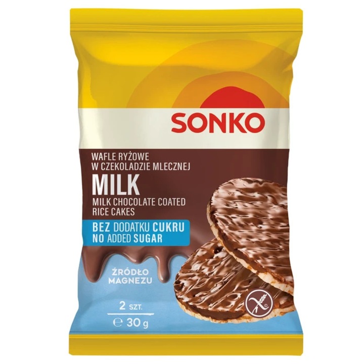 Napolitane din orez Sonko, ciocolata lapte fara zahar 30g