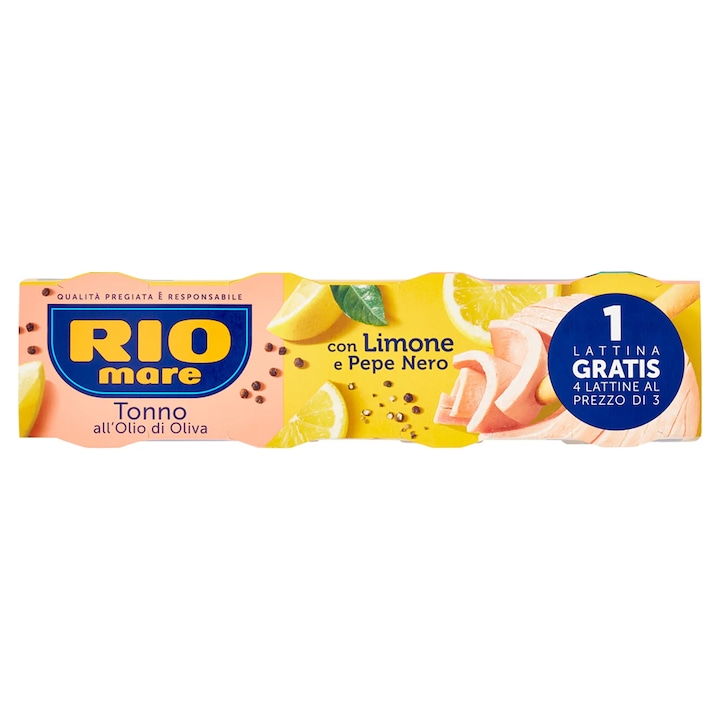 Риба тон в зехтин с лимон и черен пипер Rio Mare, 4 x 80 г