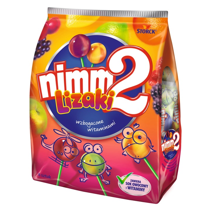 Acadele Storck Nimm2 cu vitamine si suc, 4 arome fructate, 80g, set 8 bucati