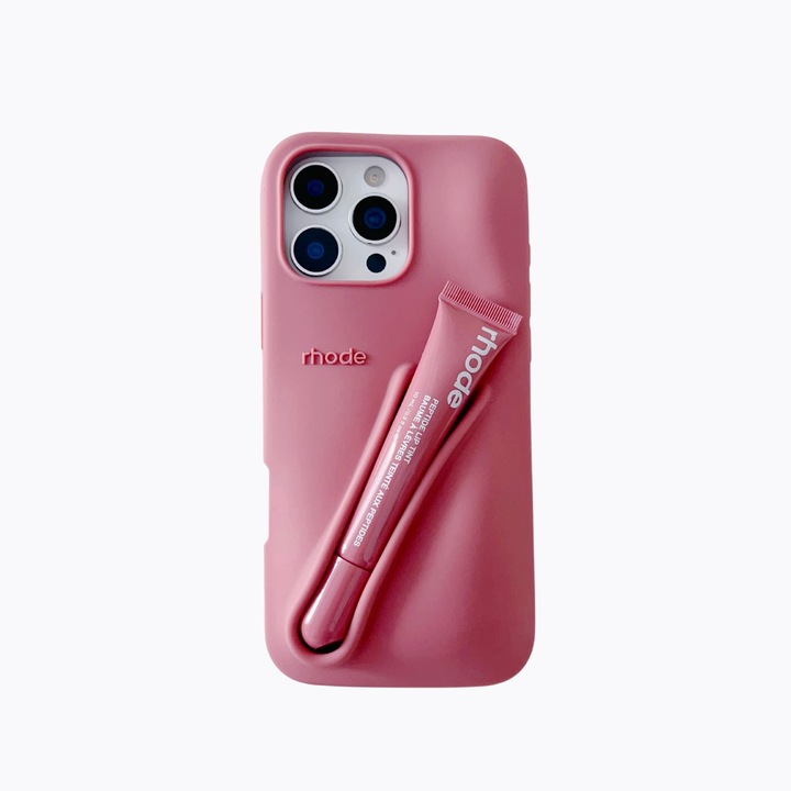 Rhode rúzs szilikon telefon tok 3 darabos készlet rúzzsal iPhone 16-hoz, világos rózsaszínű