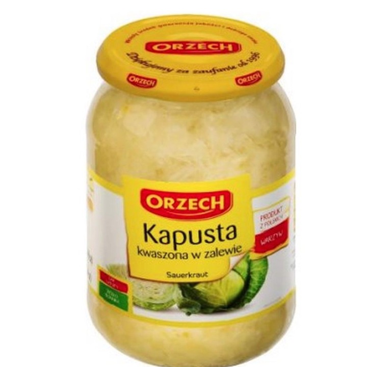 Varză murată cu nuci, Orzech, 900ml, fără gluten, pasteurizată
