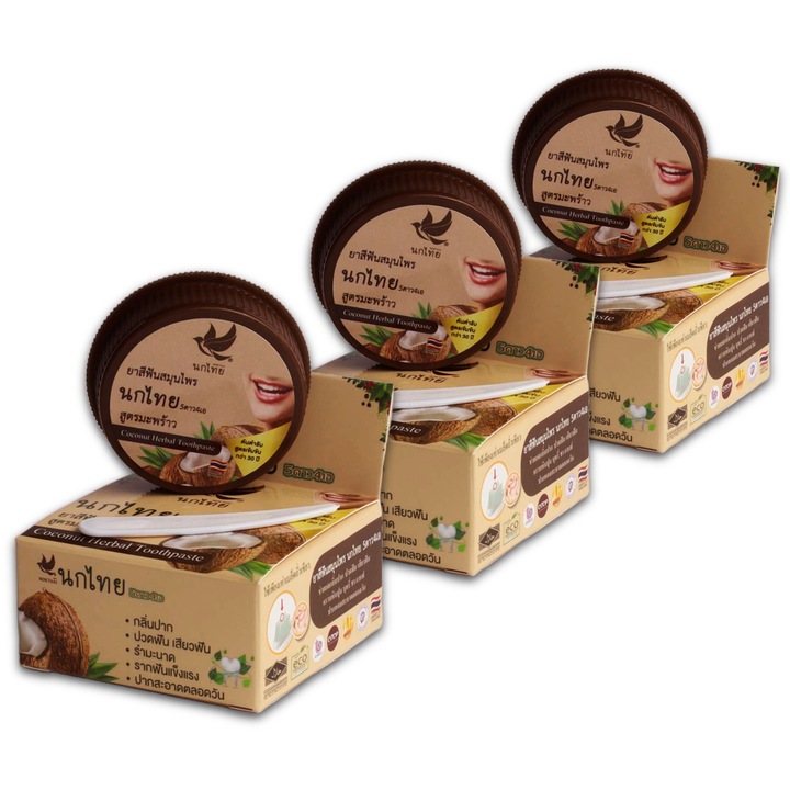 Set de pasta de dinti pentru albire NOKTHAI by 5star 4A cu mangostan, ingrediente naturale cu extract de mangostan si ierburi thailandeze, 3 bucati, 25 g