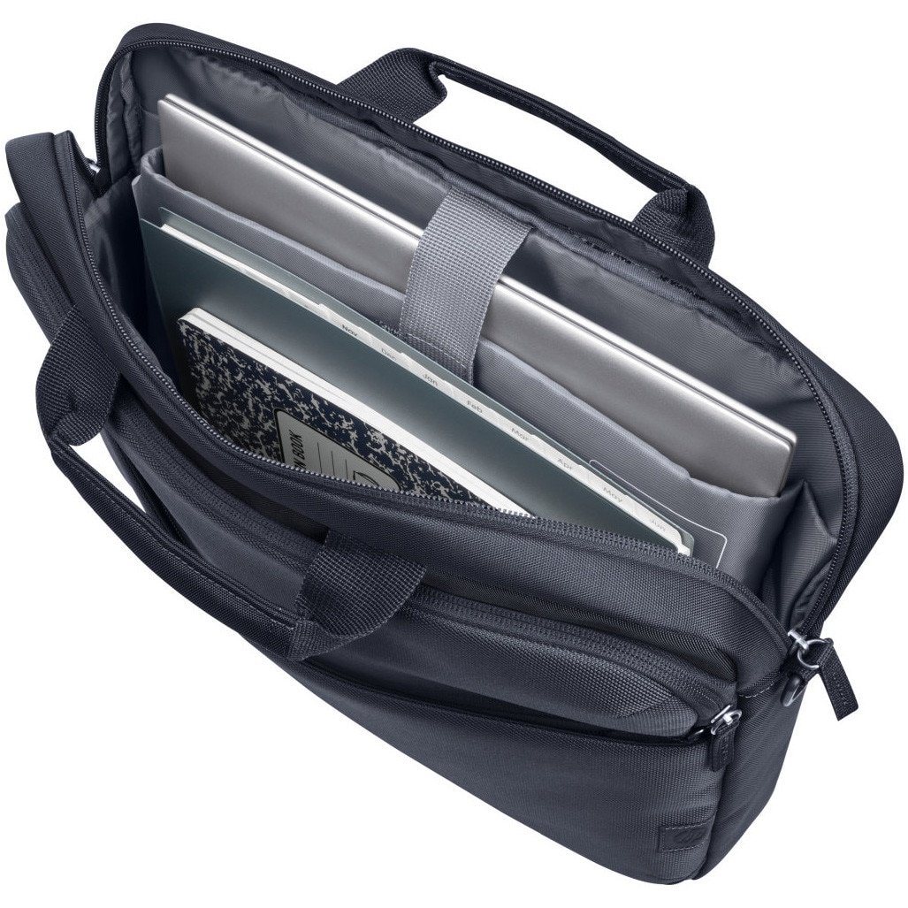 Geanta laptop HP Everyday 14 Odyssey, poliester durabil 600D, rezistent la apa, compartiment captusit pentru laptop, 60% plastic reciclat post-consum, gri