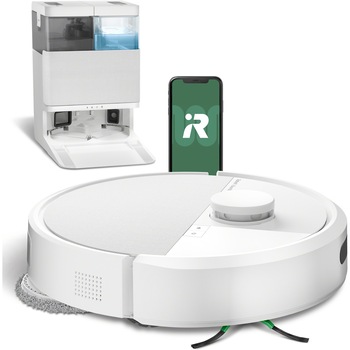 Robot de aspirare cu mop iRobot Roomba Plus 405 Combo + AutoWash dock G185240, navigatie avansata ClearView LiDAR, curatare in patru etape, tehnologia SmartScrub, tehnologie Carpet Detect, aplicatie Roomba HOME, alb
