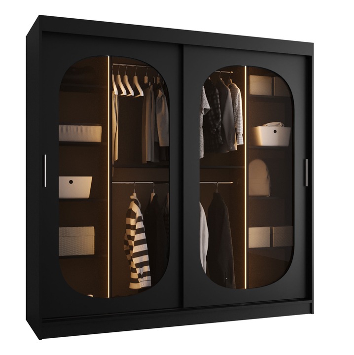 Dulap Tirkon 200 cu LED, MIRJAN 24, Negru, 200x62x200 cm