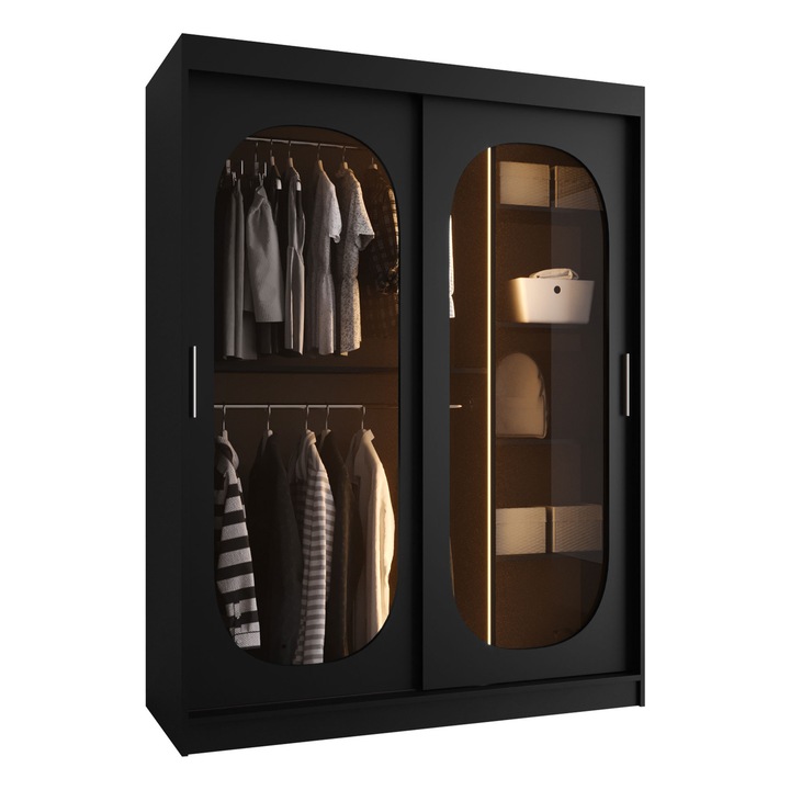 Dulap Tirkon 150 cu LED, MIRJAN 24, Negru, 150x62x200 cm