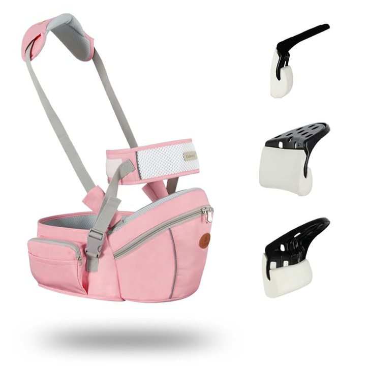 Marsupiu pentru bebelusi, suport lombar, 0-36 luni, 8-45 lbs, curea de umar ajustabila, buzunare, spatiu de stocare mare, roz