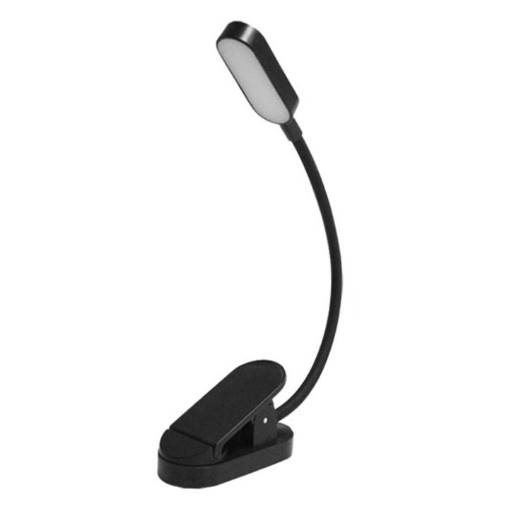 LED лампа за четене, 360°, защита за очите, бързо зареждане чрез USB, черна
