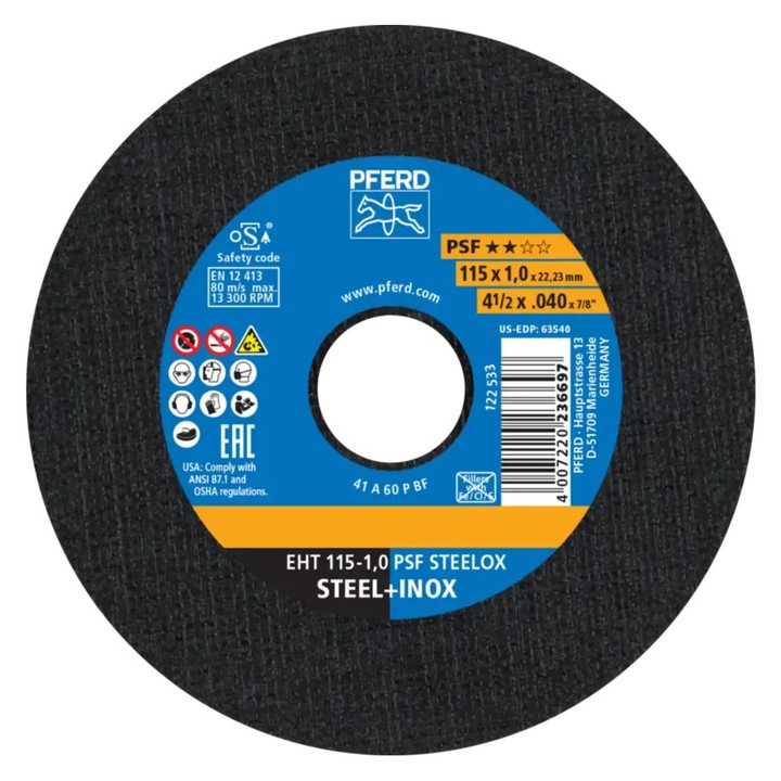 Disc taiere metal inox 115X1.0 A60 P PSF STEELOX