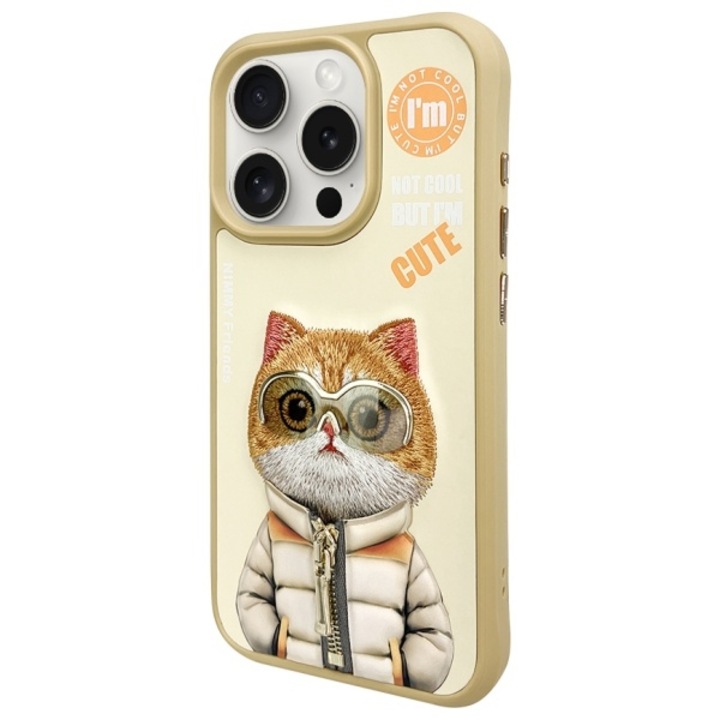 Husa telefon Nimmy, design Cool&Cute 2.0 Cat, pentru iPhone 15 Pro 6.1", galben