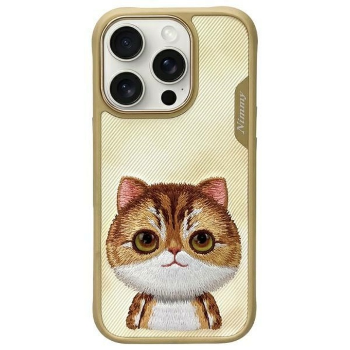 Nimmy telefontok, Big Eyed Pet 2.0 macskadizájn, iPhone 16 Pro 6.3"-hoz, sárga/narancssárga