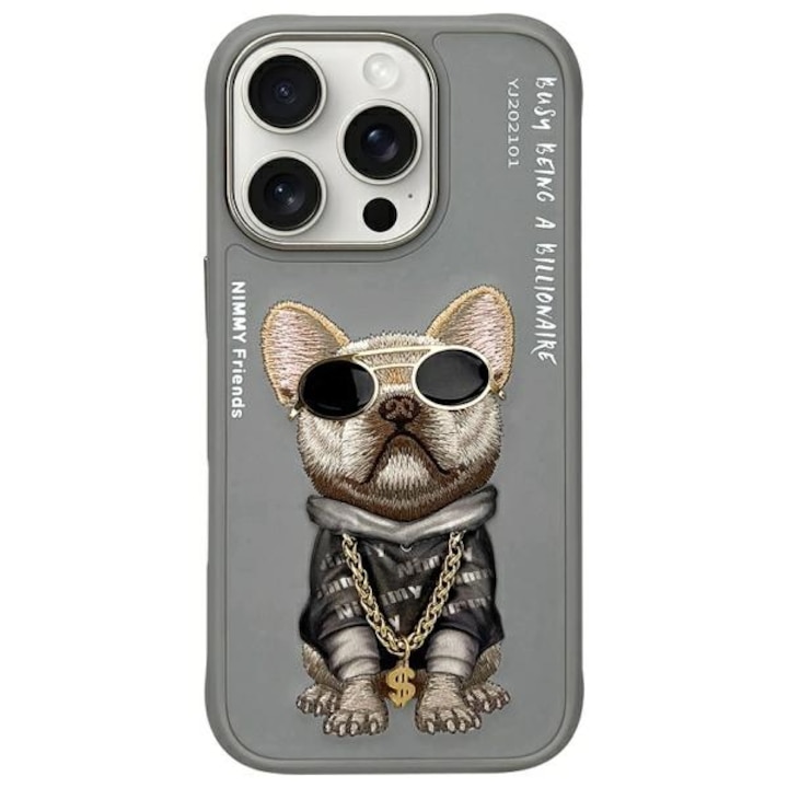 Husa telefon Nimmy, design Cool Dog, pentru iPhone 16 Pro Max 6.9", gri/bej