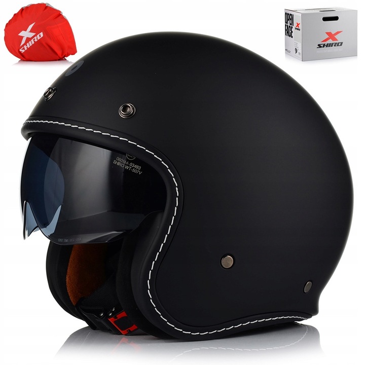 Casca moto deschis Shiro Dallas, retro, cu viziera, 57-58cm, poliester, multicolor