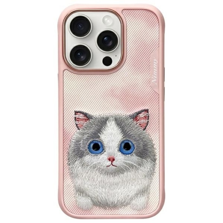 Husa telefon Nimmy, design Big Eyed Pet 2.0 Cat, pentru iPhone 16 Pro Max 6.9", roz/gri