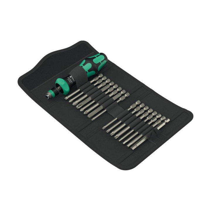 Set surubelnita clichet cu biti lungi Wera Kraftform Kompakt 60 RA-R 1 cu 17 piese si husa textila