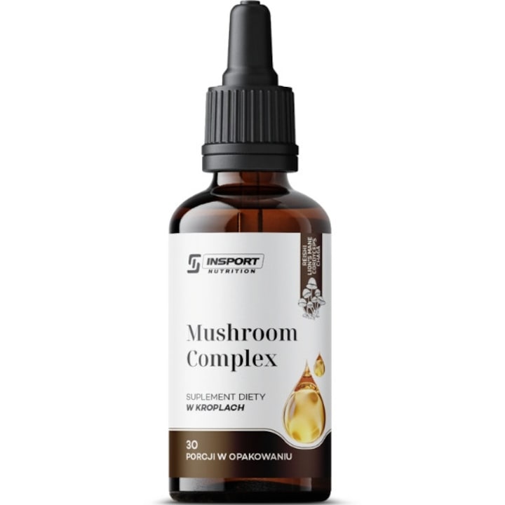 Gyógygombák Komplex Cseppek – Reishi, Cordyceps, Lion’s Mane, Chaga – Immunerősítés és Energia – 30ml, INSPORT