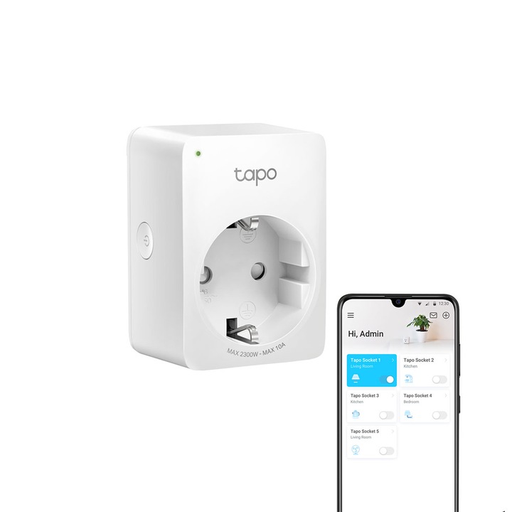 Priza smart WiFi TP-link Tapo P100(1-pack), 2.4 GHz, control de pe telefon
