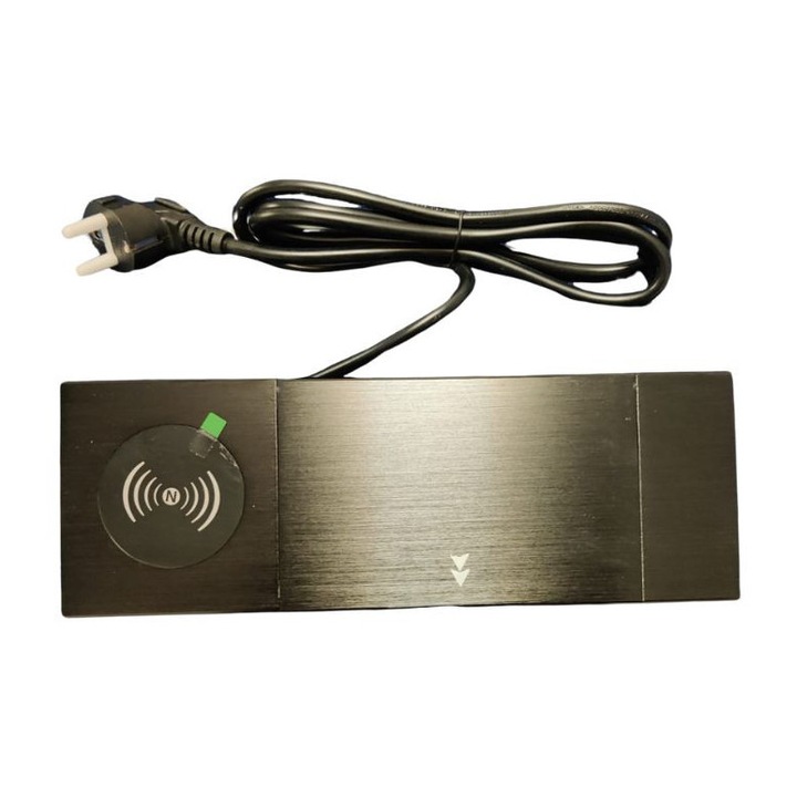 Priza Incorporabila, Masa sau Birou, wireless charging, 2 USB, 1 TIP-C si 2 Prize Schuko, Incastrabila, Negru