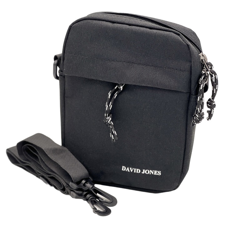 Borseta Mica David Jones din material textil, Negru, Curea de Umar, 16x20x3, 5 cm