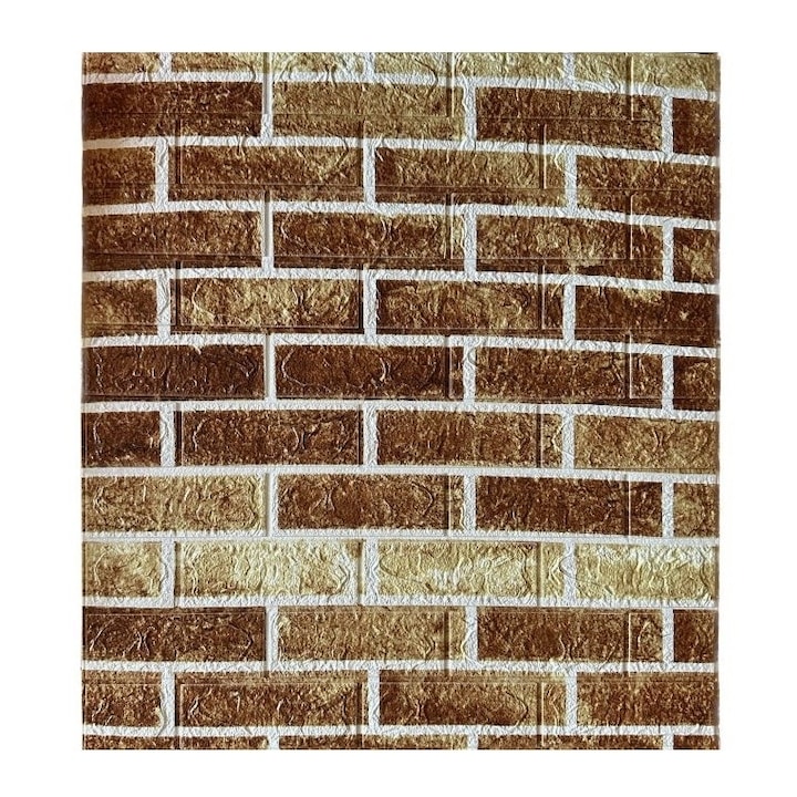 Set 10 Stickere de Perete, Autoadezive, 70 x 77 cm, 2.5 mm Grosime, Suprafata Acoperita 5.3 mp, din PVC, Model Caramida, Maro