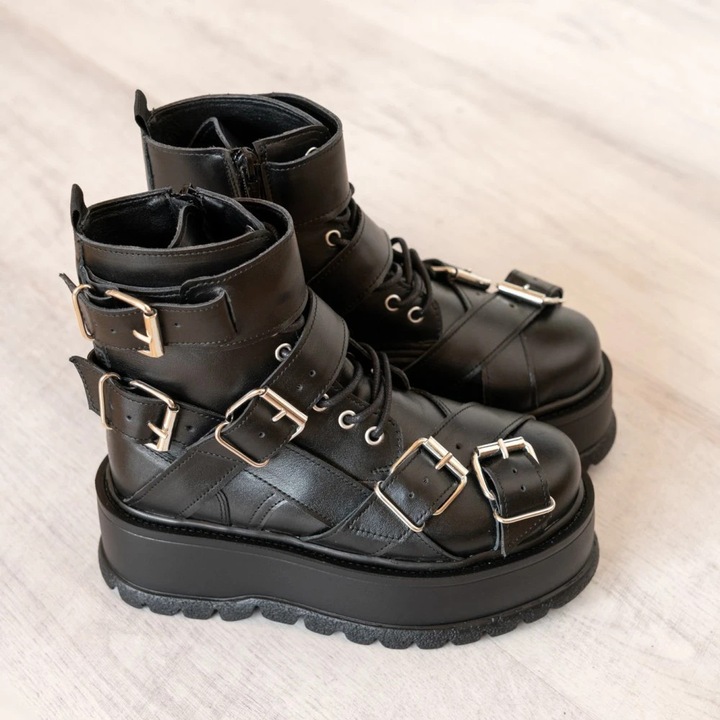 Bocanci femei Exclusives, Heavy Duty, negru, piele natural, Negru