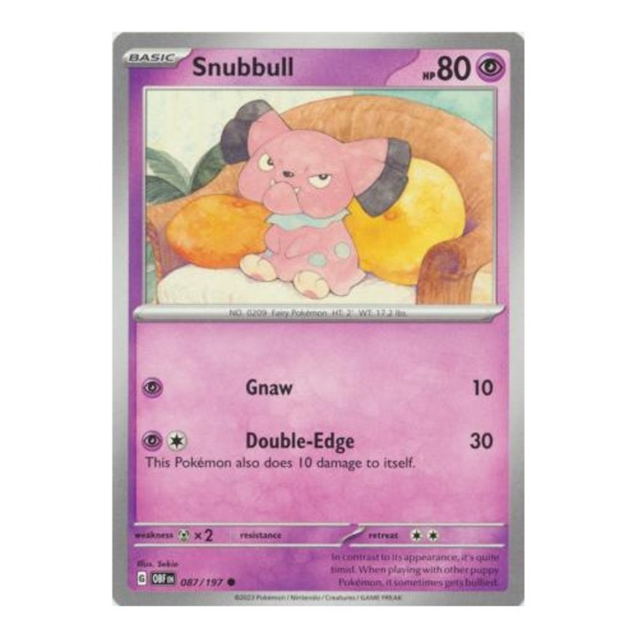 Cartonas Obsidian Flames 087/197 Snubbull Common, Pokemon, Multicolor