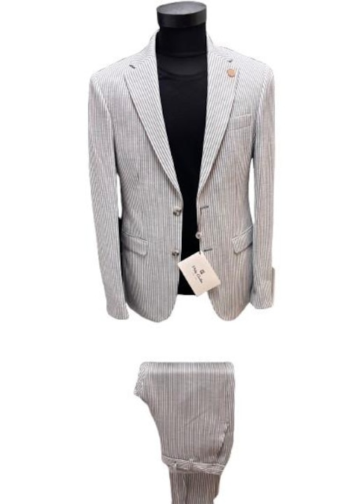 Costum pentru barbati, Slim fit, Philip Guston, Model cu dungulite-1695, Alb/Gri