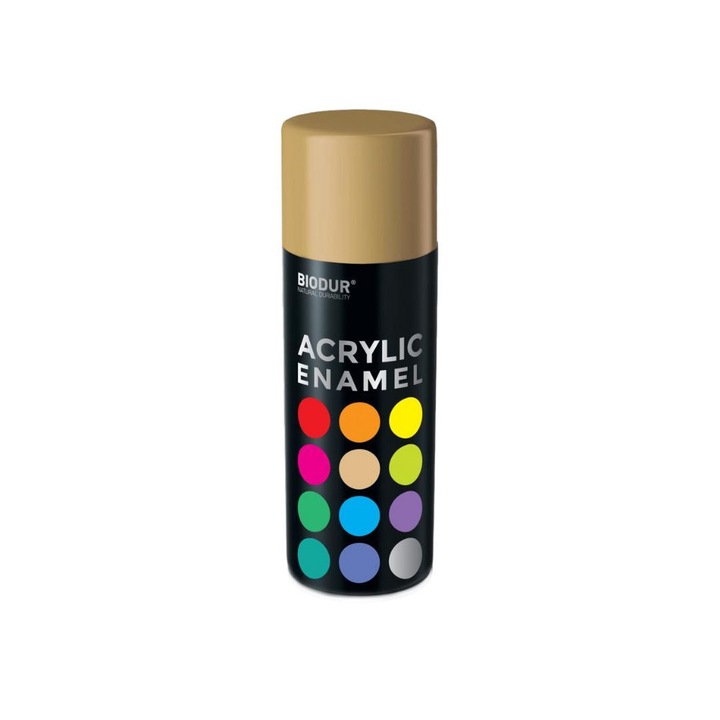 Sprayfesték, Biodur, RAL 1001, Fémhez/Fához/Üveghez/Műanyaghoz, 400 ml, Általános használatra, Akril zománc, Hosszantartó hatás, Magas időjárásállóság, Kopásálló, Bézs/Fehér