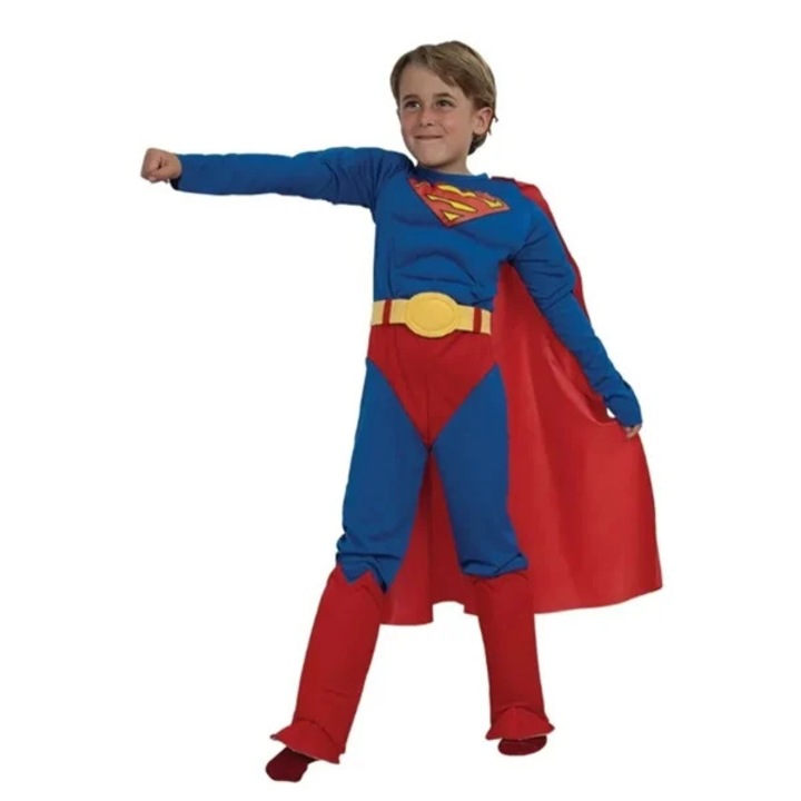 Costum Superman cu muschi, pelerina si masca, 3-5 ani, 100-110 cm