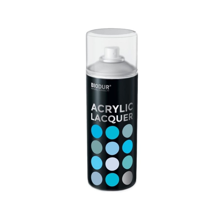 Sprayfesték, Biodur, Használható, 400 ml, Általános célú, Akril, Gyorsan száradó, Kopás- és időjárásálló, Védi a nedvességet, Átlátszó, Fehér