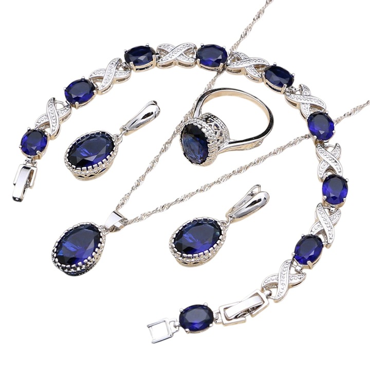 Set complet Natural Dark Blue cu Pandantiv, Bratara, Cercei si Inel