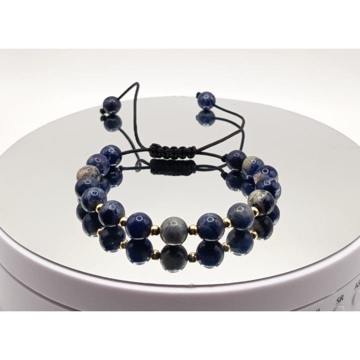 Bratara cu 6 bile din AUR de 4mm si pietre pretioase din JAD albastru