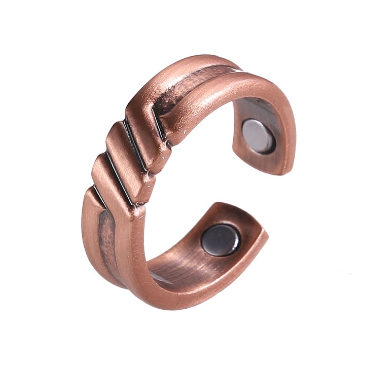 Inel terapeutic cupru pur 99,99%, Model VS-R122, 2 magneti Neodim, antiinflamator natural, adaptabil oricarui deget, sanatate articulatii, energie