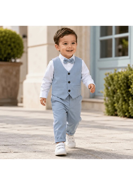 Costum elegant baieti, Kidohug, 4 piese, Albastru deschis