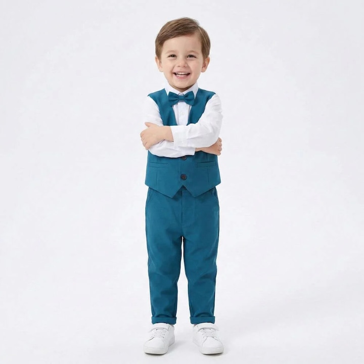 Costum elegant baieti, Kidohug, 4 piese, Albastru inchis