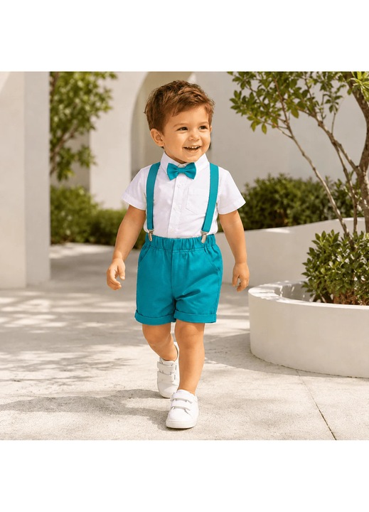 Costum elegant de vara, Kidohug, Camasa si pantaloni scurti, Turcoaz
