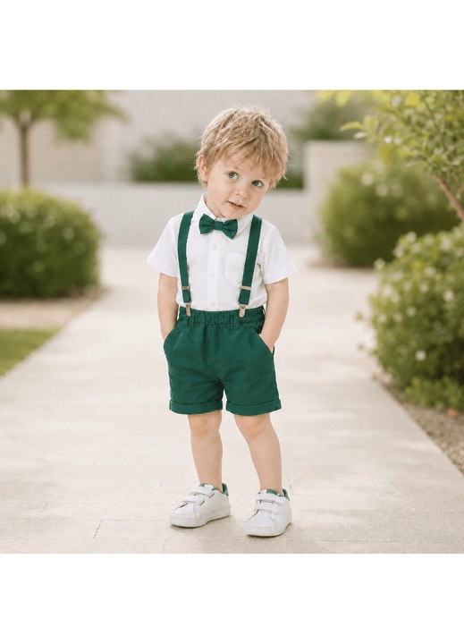 Costum elegant de vara, Kidohug, Camasa si pantaloni scurti, Verde smarald