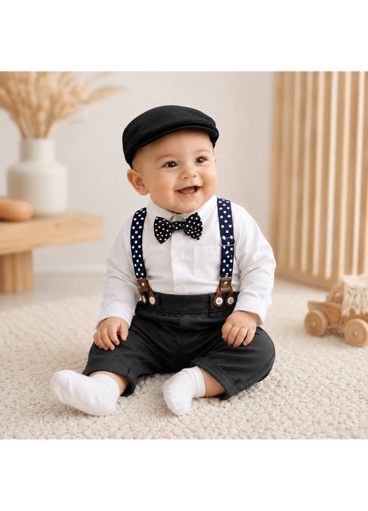 Costum elegant bebelusi, Kidohug, 4 piese, Negru I Alb