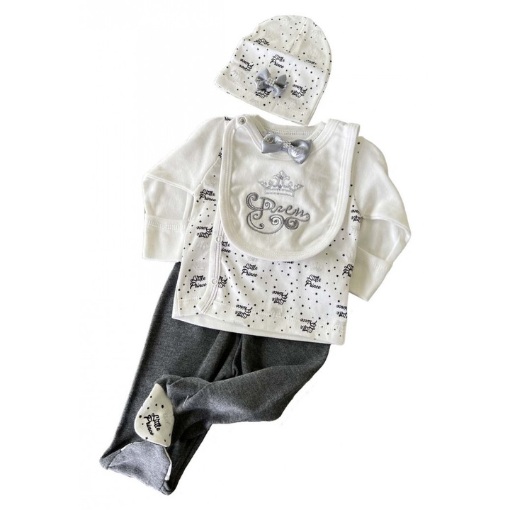 Set Prince 4 piese alb -gri 0-3 luni