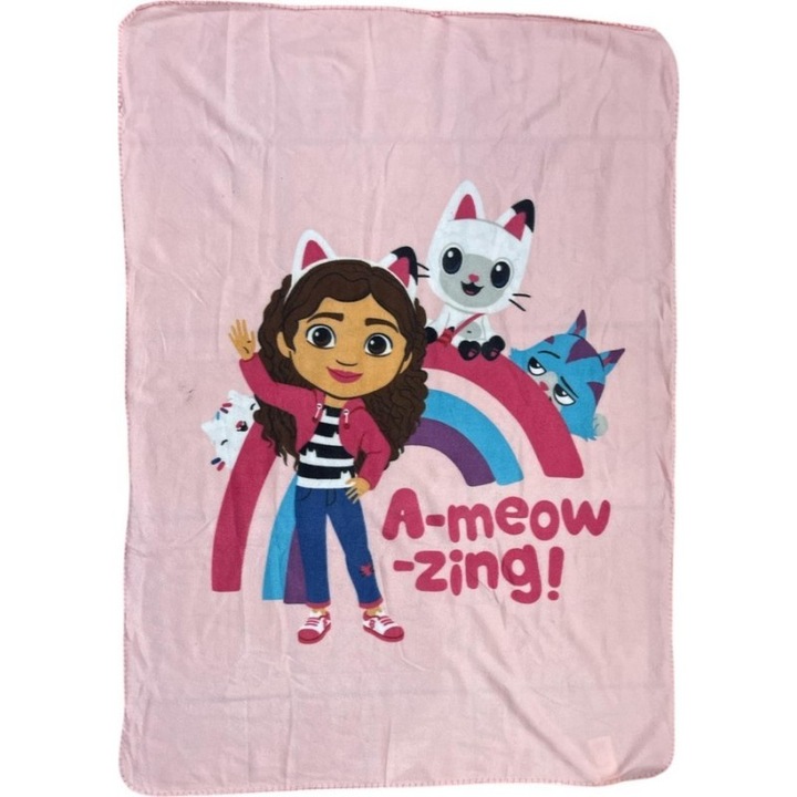Patura polar Gabby's Dollhouse A-meow Zing, 100x140 cm Roz 100 x 140