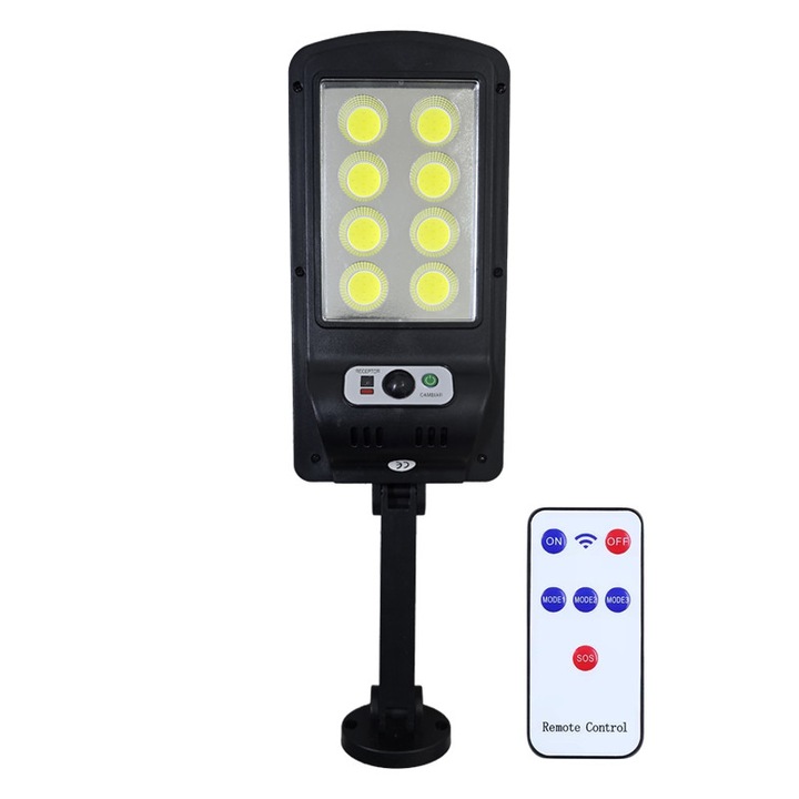 Lampa solara de exterior cu telecomanda NEXTLY, ajustabila, 80 leduri COB, lumina alb rece, 3 moduri de functionare, senzori de miscare si lumina, stare de veghe, iluminare continua, waterproof, unghi de iluminare 120°, ABS, W756-8, negru