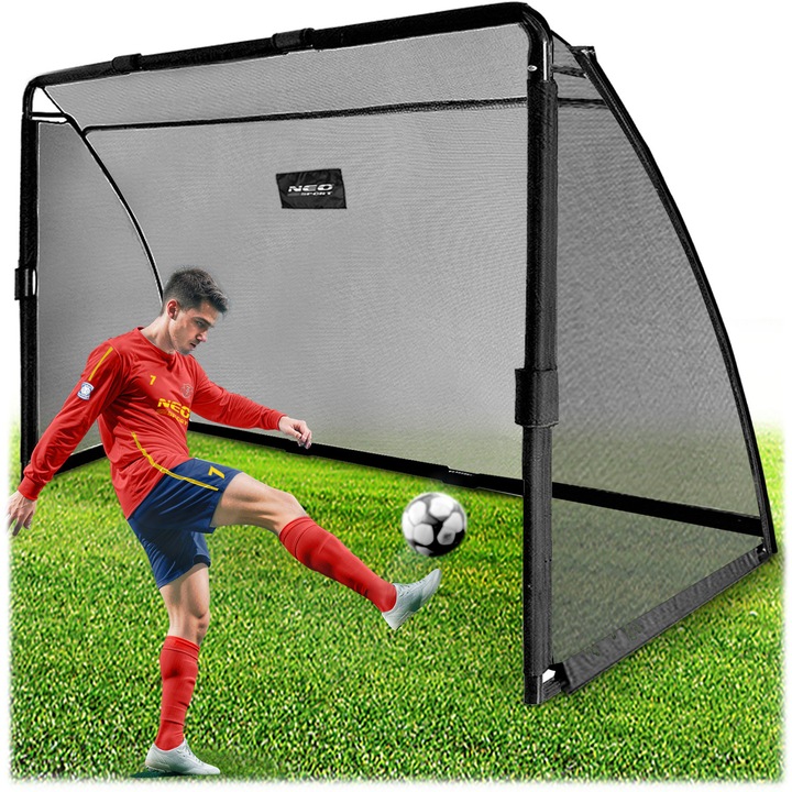 Poartă de fotbal set 300x200x90cm Neo-Sport, structură din oțel, plasă din polietilenă, neagră